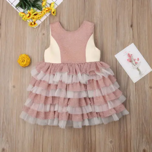 2018 New Baby Kids Girl Sleeveless Backless Layered Dress Party Bowknot Princess Flower Wedding Bridesmaid Formal Dresses | Детская