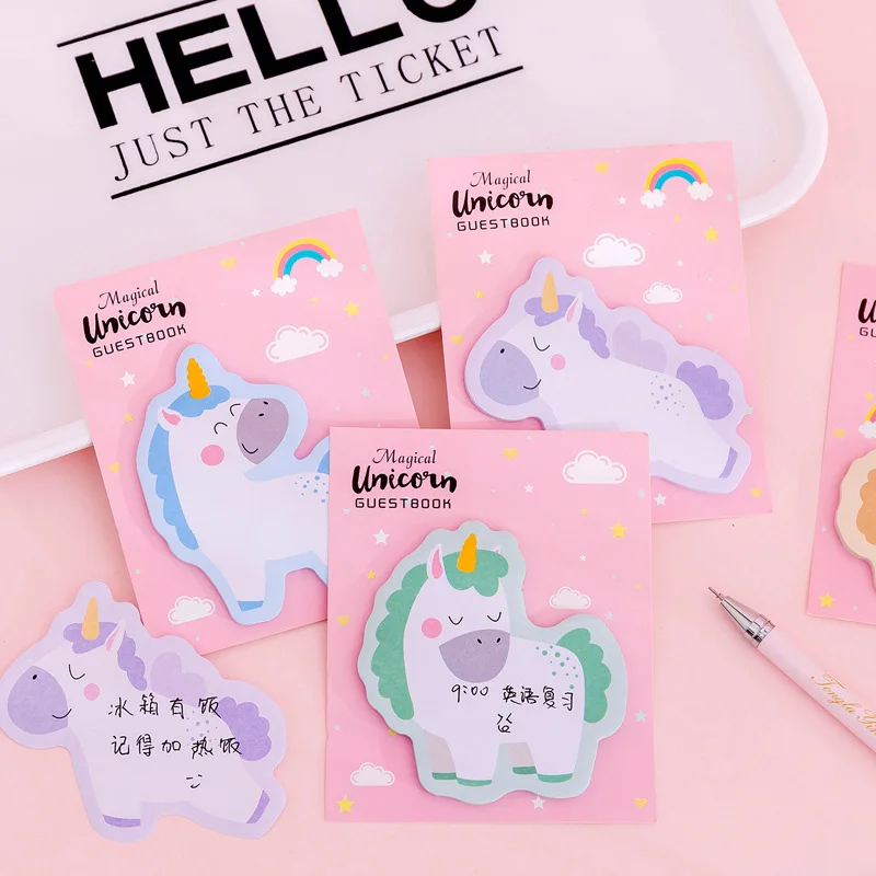 30 листов милые блокноты Kawaii Единорог для записей Липкие заметки колодки детей