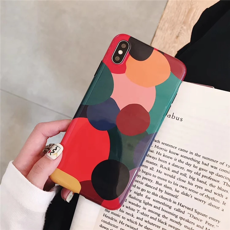 Цветной Гладкий волнистый точечный чехол для iPhone XS XR Max X 8 7 6 6S Plus Мягкий IMD парный