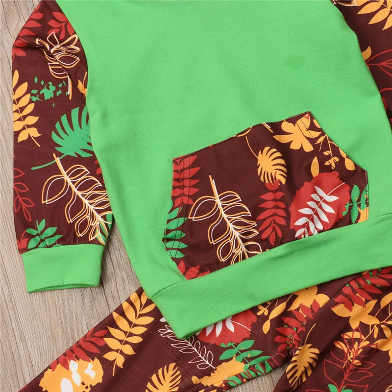 New Casual Baby Girl Autumn Spring Outfit Long Sleeve Hooded Sweatshirt Top+Long Floral Pants Clothes Patchwork Set Toddler 2Pcs | Детская