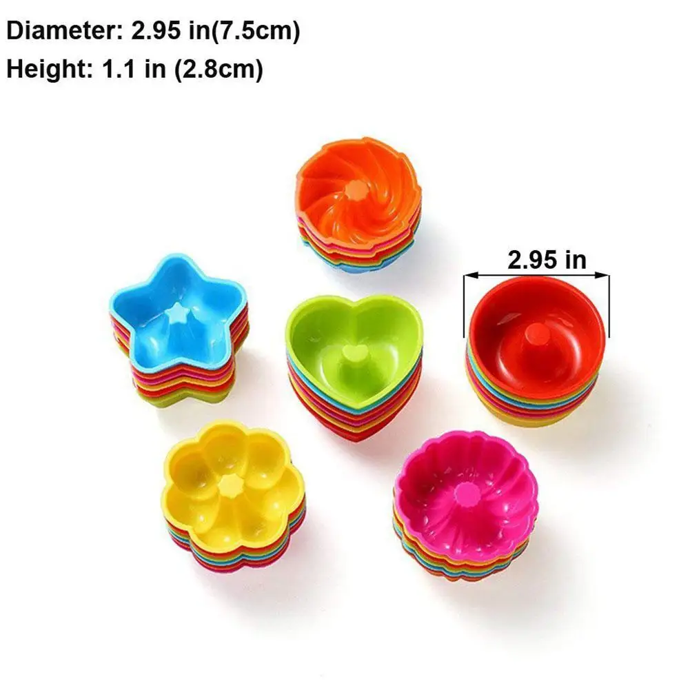 24Pcs/Set Reusable 6 Shapes 4Colors Silicone Molds for Doughnut Muffin Baking | Дом и сад