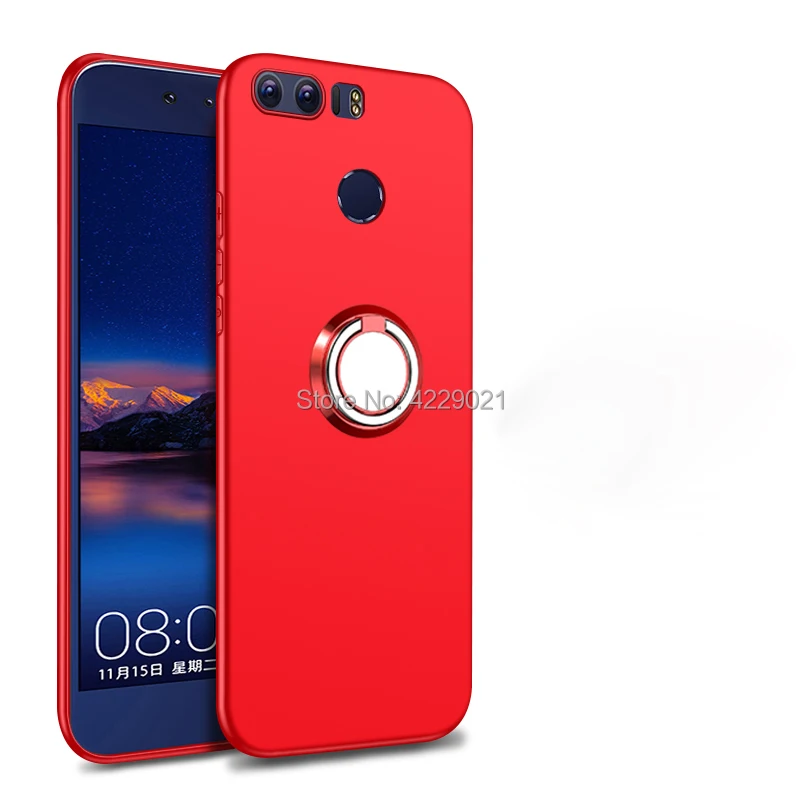 Роскошный силиконовый чехол для Huawei Honor 8 с магнитным металлическим кольцом