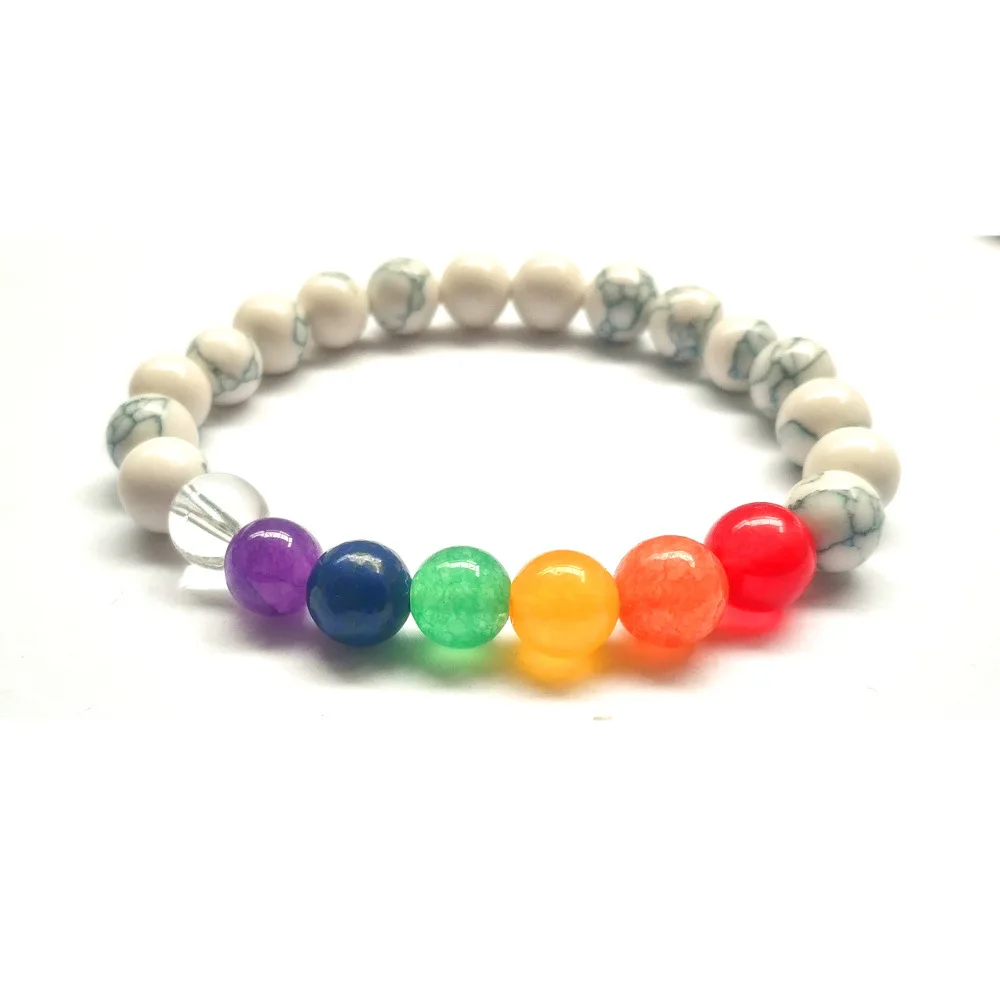 8 мм семь чакр Howlite черный камень энергетические бусины браслет лечебный баланс