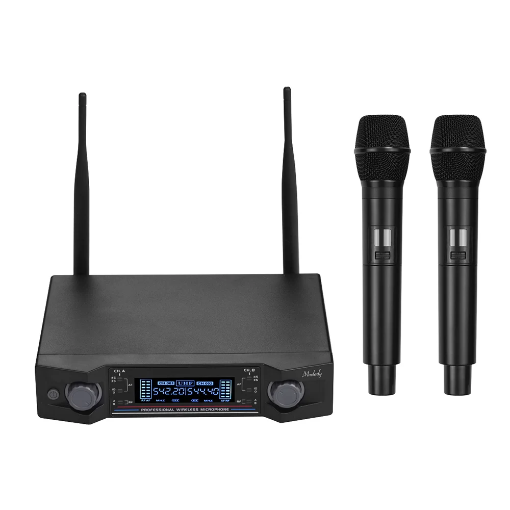 Беспроводная микрофонная система Muslady U2 UHF 2 ручных микрофона и 1 приемник с ЖК