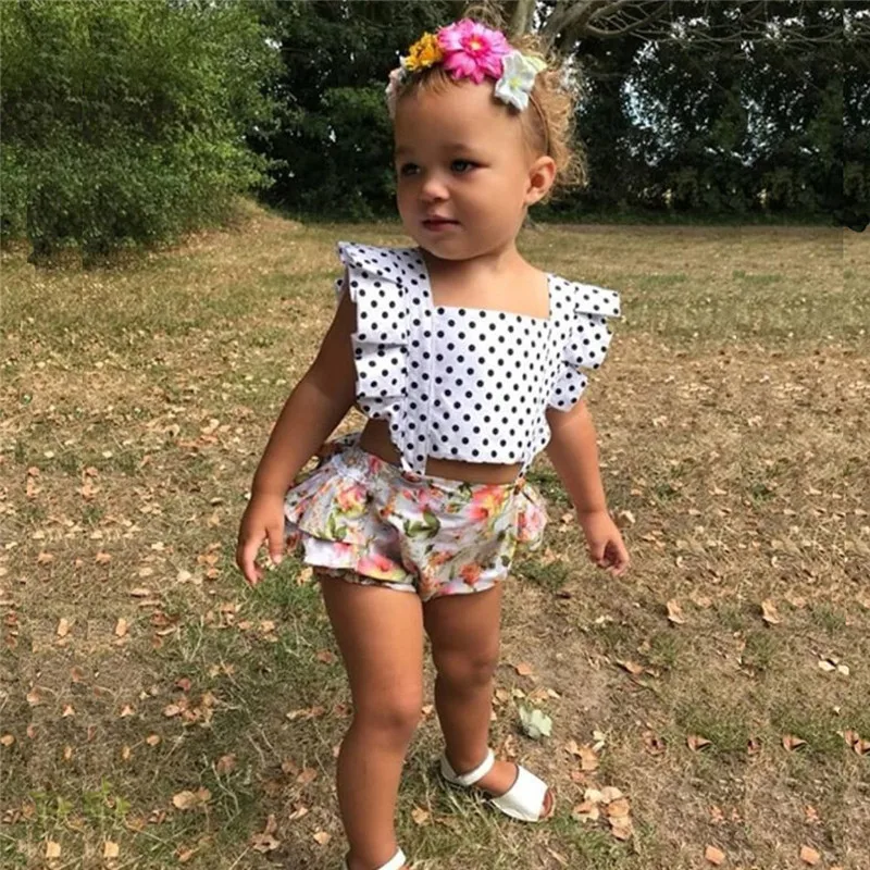 Baby Girls Clothes Newborn Infant Girl Dot Floral Romper Sleeveless Outfit Wave Point Flower Outfits |
