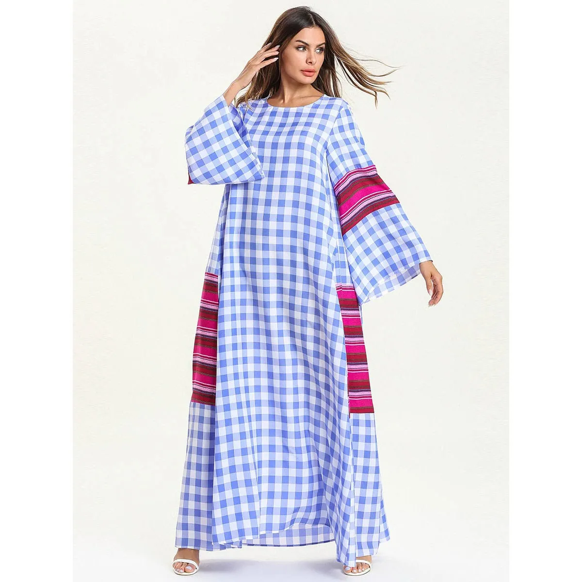 Модное женское платье в клетку Повседневное макси полоску весеннее свободное