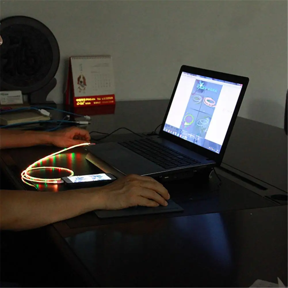 1M Streamer Data Wire Flowing LED Light 2.1A Fast Charge Cable Suitable For IPhone Android Type-C High Quality 4 Colors New | Электроника