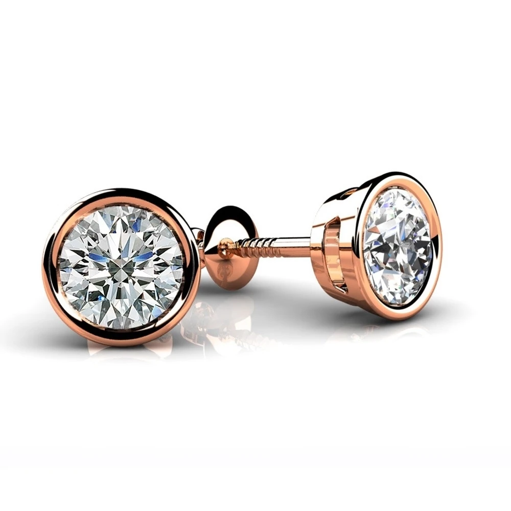 1 5 КТ круглая огранка натуральный серьги гвоздики с бриллиантами In 14 k Rose Gold (1