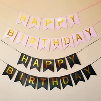 1 set paper happy birthday banner party decorations cute hands in hands boy and dog cartoon diy bunting birthday banner flag