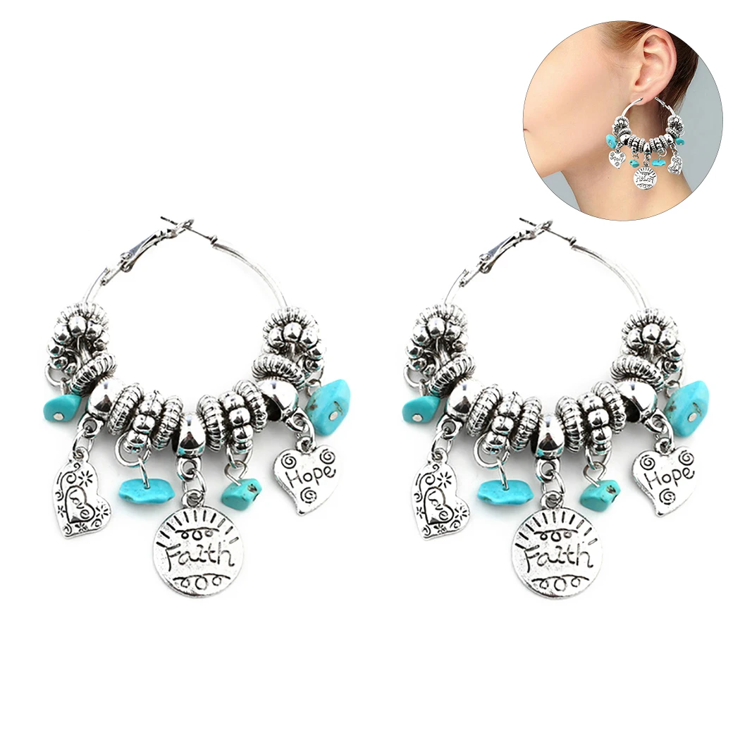 Women's Earrings Vintage Ear Hoops Turquoises Charm Pendant Bohimian Gold Color Oval Design | Украшения и аксессуары