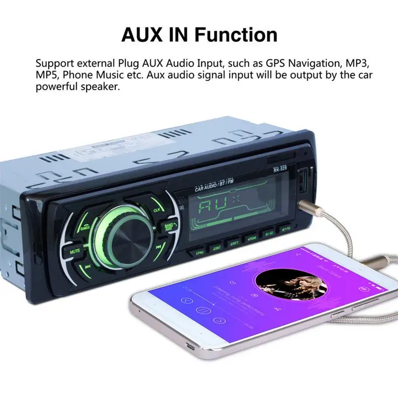 RK 528 12V Автомобильный MP3 плеер Bluetooth FM радио AUX USB 7 Цвет Подсветка|MP3-плеер для авто| |