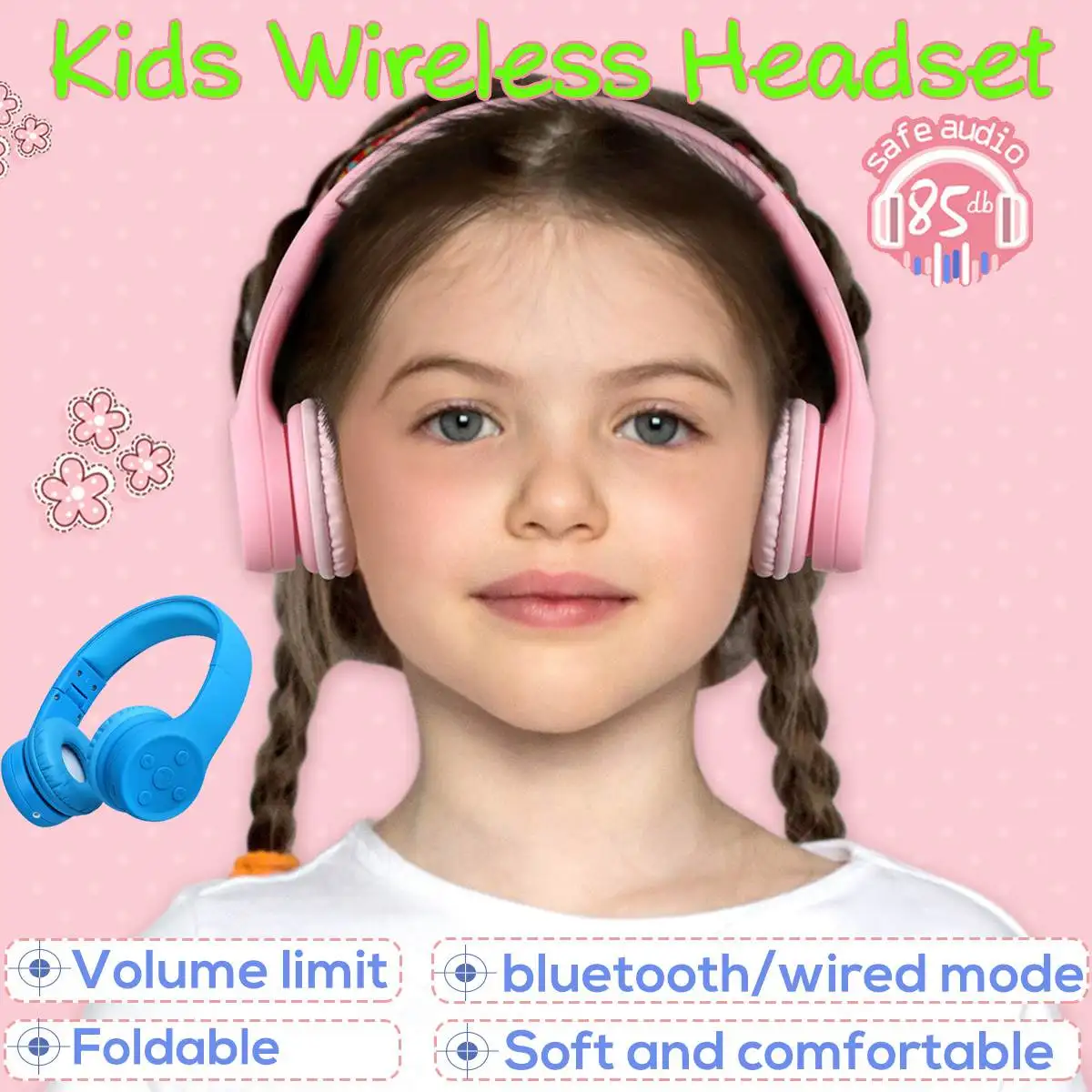 Портативные беспроводные наушники bluetooth для детей складные детские Накладные с