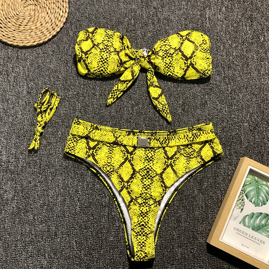 Женский купальник бандо с высокой талией Раздельный однотонной подкладкой maillot de