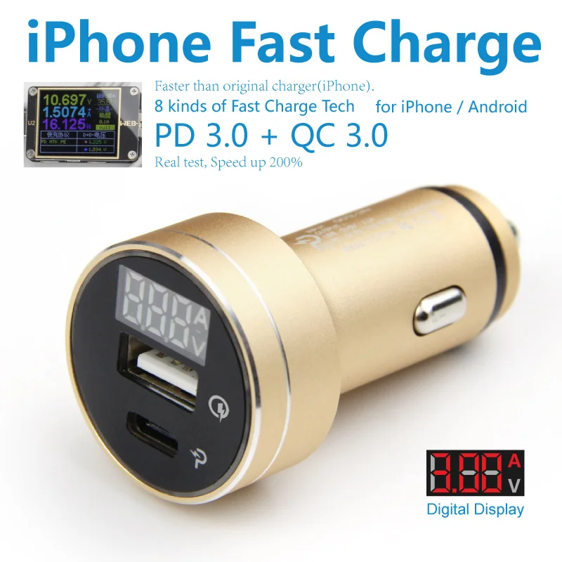 PD 3 0 быстрая зарядка автомобильное зарядное устройство type c 2 Usb C QC быстрое