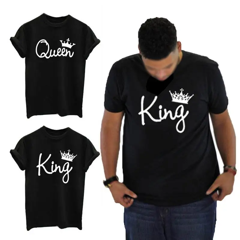 Футболка с коротким рукавом модная простая повседневная футболка надписью King Queen