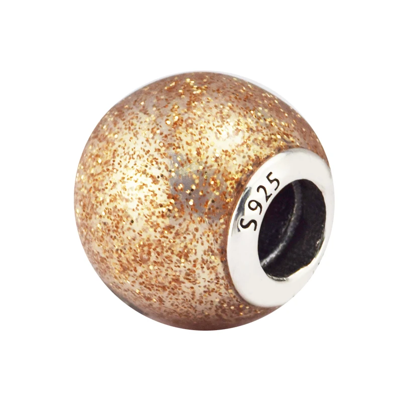 100% 925 Sterling Silver Glitter Ball Charm Rose Golden Enamel Beads Fits Pandora Bracelets for Women DIY Jewelry kralen | Украшения и