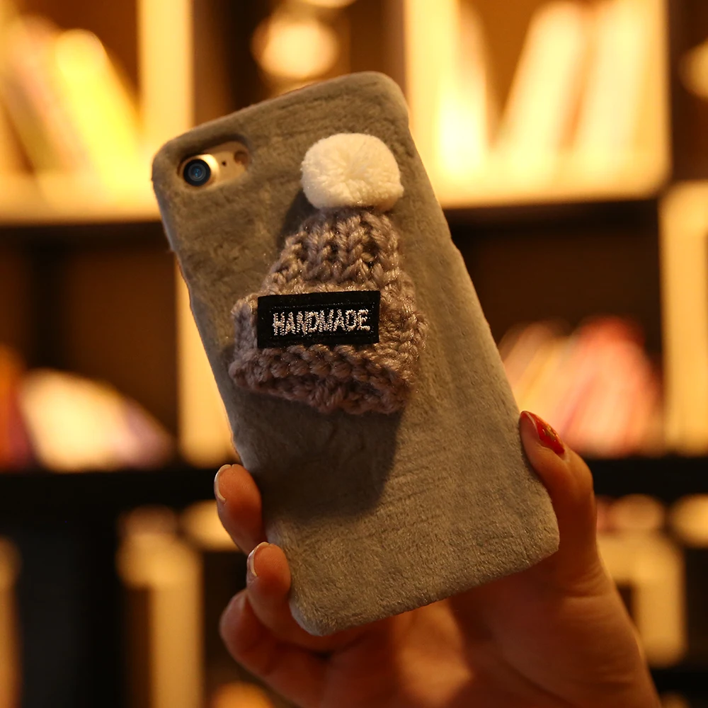 Пушистый чехол KISSCASE ручной работы с шапкой для iPhone X 8 7 6S 6 Plus XS Max XR милый меховой