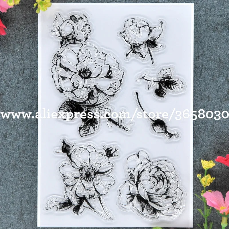 Цветы для скрапбукинга DIY фото карты резиновые фотообои прозрачный штамп 10x15 см