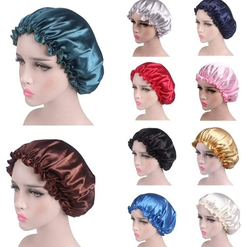 

Hair Care Cap 2018 Fashion Lady Night Sleep Hat Long Hair Care Chemo Cap Satin Shining Silky Soft Lace Bonnet Turban Headwrap