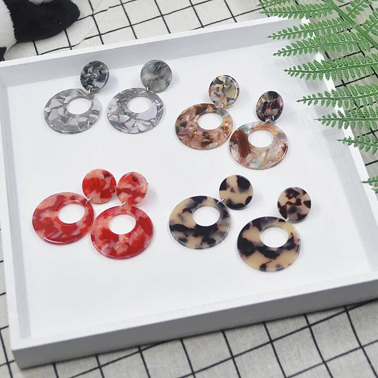 Vintage Women Earrings Pendant Acid Stripe Eardrop Acrylic Double Twisted Geometry Circle Tortoiseshell Acetate Brincos Jewelly | Украшения