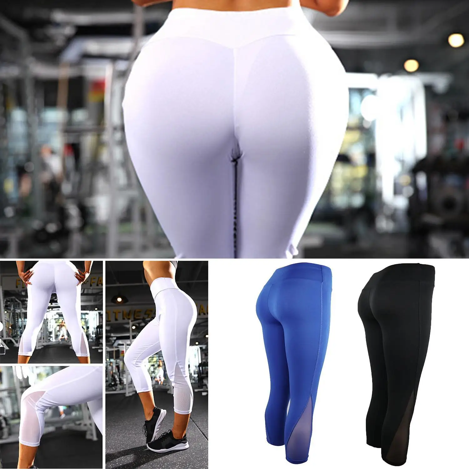 Женская Йога для фитнеса бега зала стрейч спортивные штаны лосины икры длина