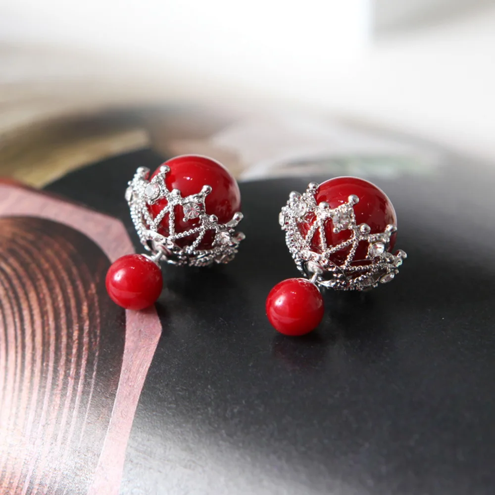 2019 New Trendy Korea Design Big Two Pearl Balls Zinc Alloy Needle Stud Earrings Statement Jewelry for Women Girl Gift | Украшения и