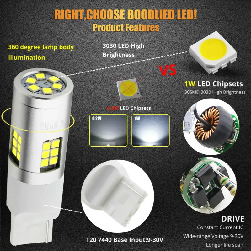 Светодиодный фонарь T20 7440 3030 SMD 30 2 шт. светодиодный светильник для заднего хода 3