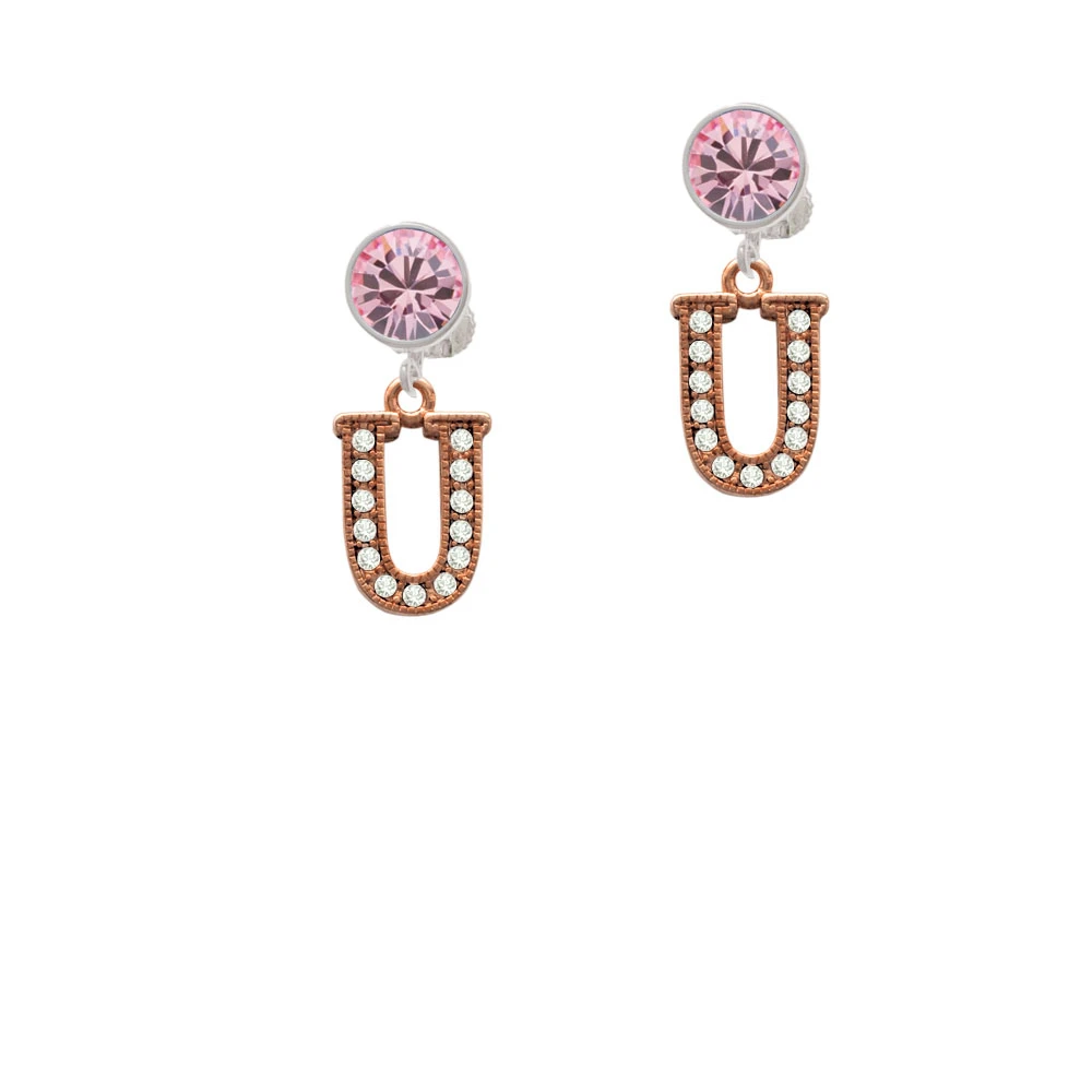 Crystal Rose Gold-colored Tone Initial - U Clip On Earrings | Украшения и аксессуары