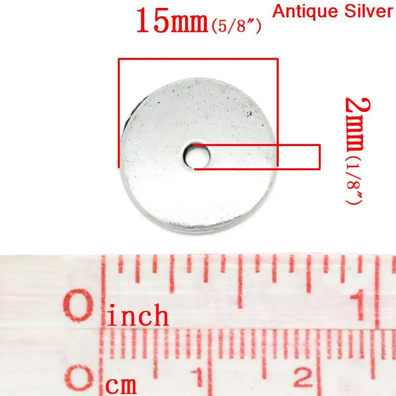 50 шт Doreen Box Spacer Beads Znic сплав плоский круглый античный бусина серебряного цвета для