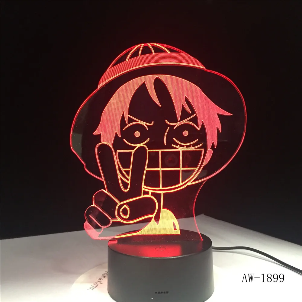 3D Led Видение аниме Луффи моделирование ночник Usb одна штука настольная лампа 7