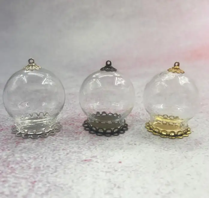 50pcs/lot 30x20mm Glass Globe With Double Lace Base Tray Beads Cap Hollow Vials Bottle Necklace Pendants Finding Decor | Дом и сад