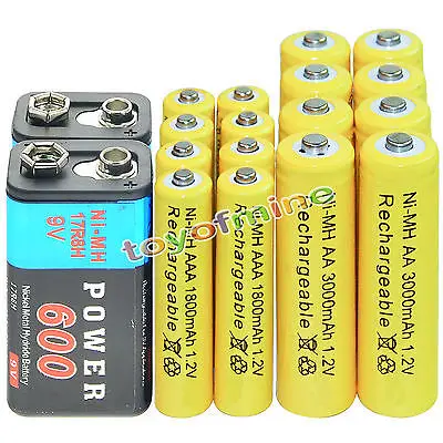 8x AA 3000mAh + AAA 1800mAh 1 2 V Ni MH аккумуляторная батарея желтый 2x9v 600mAh|Перезаряжаемые