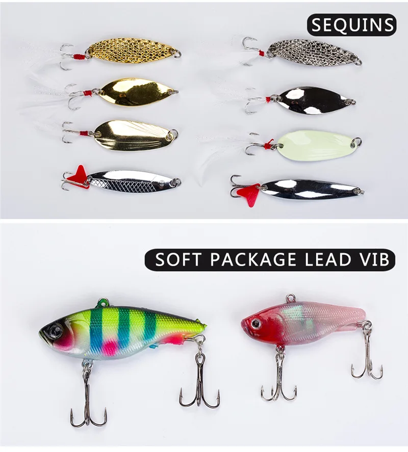 

ILURE 40pcs/lot With Box Jig Head Hooks Metal Vib Lure Swivivel soft lure Spoons Leade set double side Box Pesca