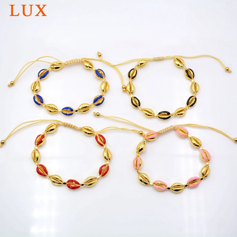 

gold plating copper metal bracelets handmade cowrie shell shape bangle fashion jewelry for girls