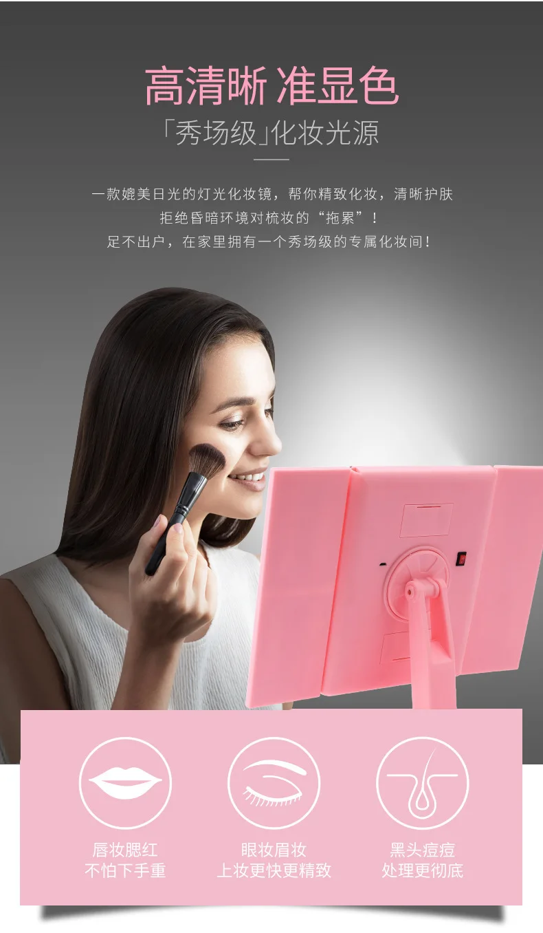 Tri-Fold Mirror Makeup Touchable LED Light Cosmetic Illuminated Desktop USB bathroom Compact | Дом и сад