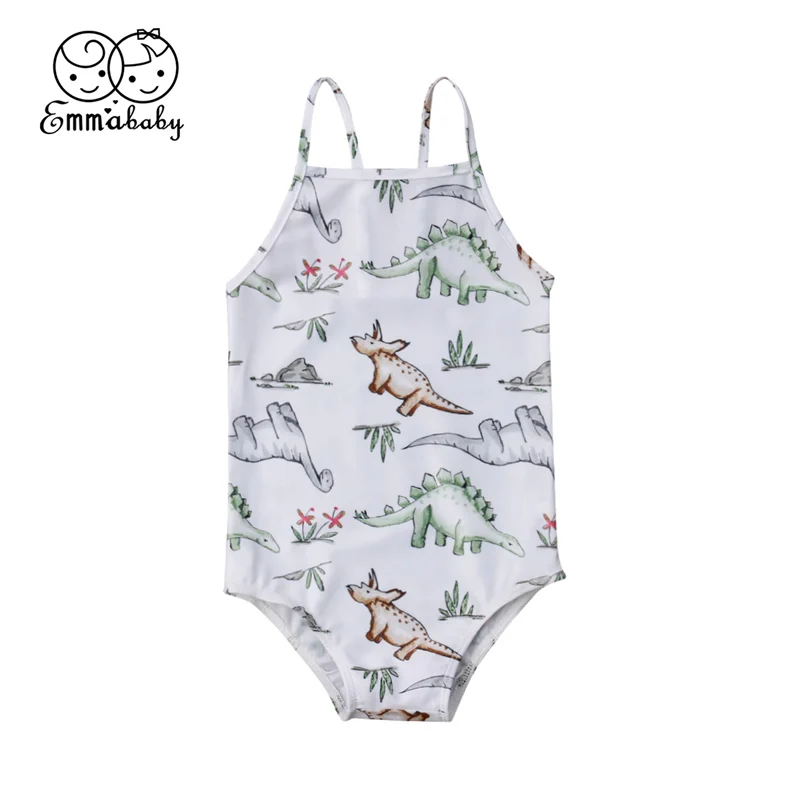 Цельный купальник с изображением динозавра для маленьких девочек комбинезон без