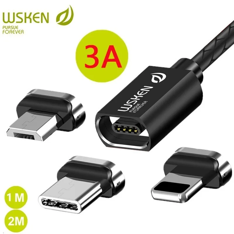 Wsken официальный Магнитный зарядный кабель Micro Usb Type C 3A провод для быстрой зарядки
