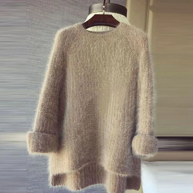 CHICEVER Knitting Women's Sweater O Neck Long Sleeve Asymmetrical Mohair Pullover Tops Female Plus Thick Harajuku 2020 Autumn | Женская