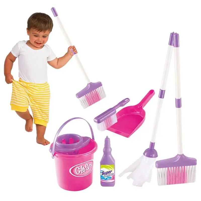 

Pretend Mopping Bucket Toy Simulation Mini Cleaning Tool Playhouse Broom Mopping Bucket Toy Set For Children