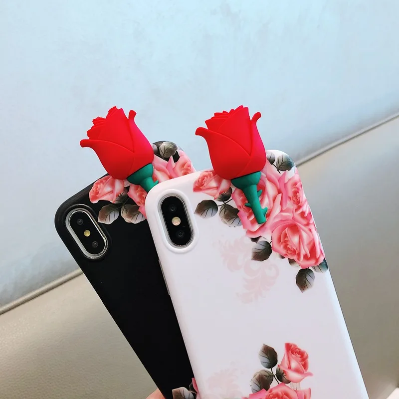 STROLLIFE 3D Rose Flower Phone Case for iPhone XS Max XR Retro Couples Cover IPhone8 6s 7Plus Exotic Floral Soft Back Shell |