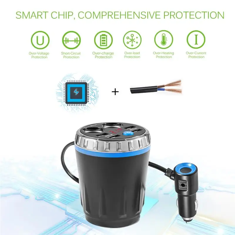

Onever 5V 3.1A 4 USB Expand Back Seat Car Charger Car Cup Electronic Lighter Socket Splitter Tablet Dual Cigarette Lighter