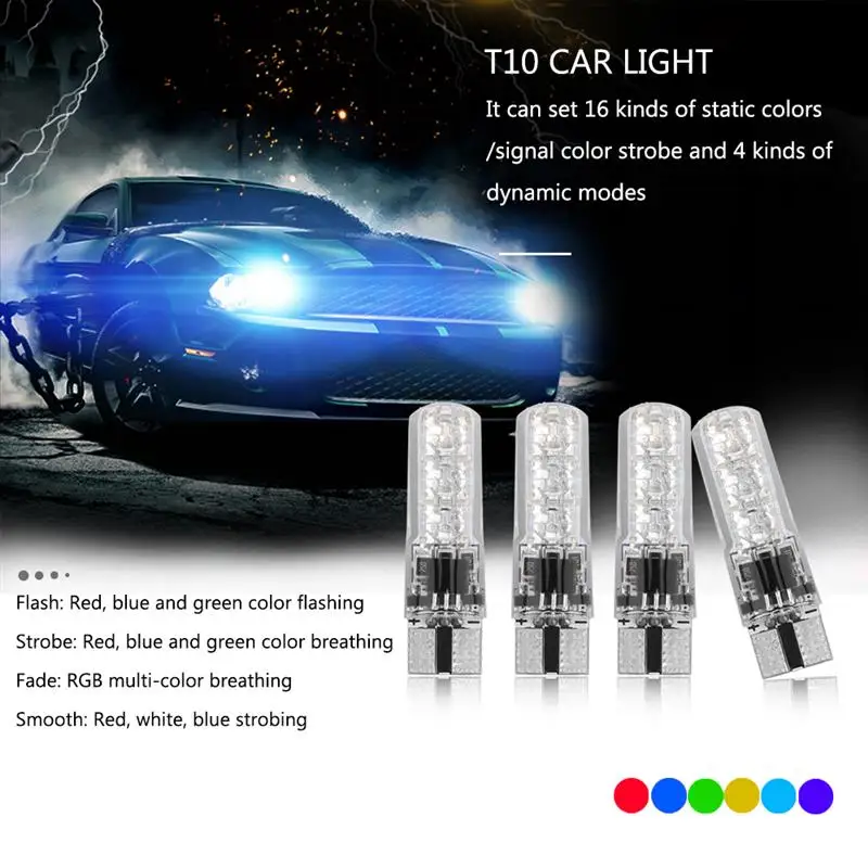Светодиодные Автомобильные лампы T10 W5W 4 шт. светодиодные RGB с дистанционным
