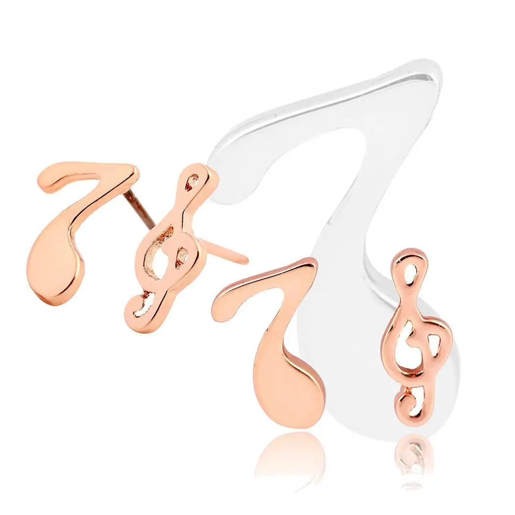 Women Stud Earrings Fashion Cute Musical Note Push Back Silver Gold Rose Casual Jewelry Gift Oorbellen Kolczyki | Украшения и