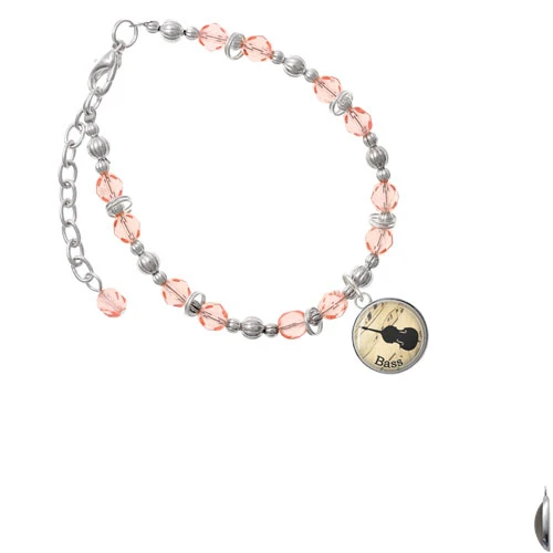 Silvertone Domed Music - Bass Pink Beaded Bracelet |