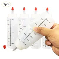 5pcs 250ml plastic needle nosed bottle with scale squeeze bottle with leak proof cap sauce salad bottles