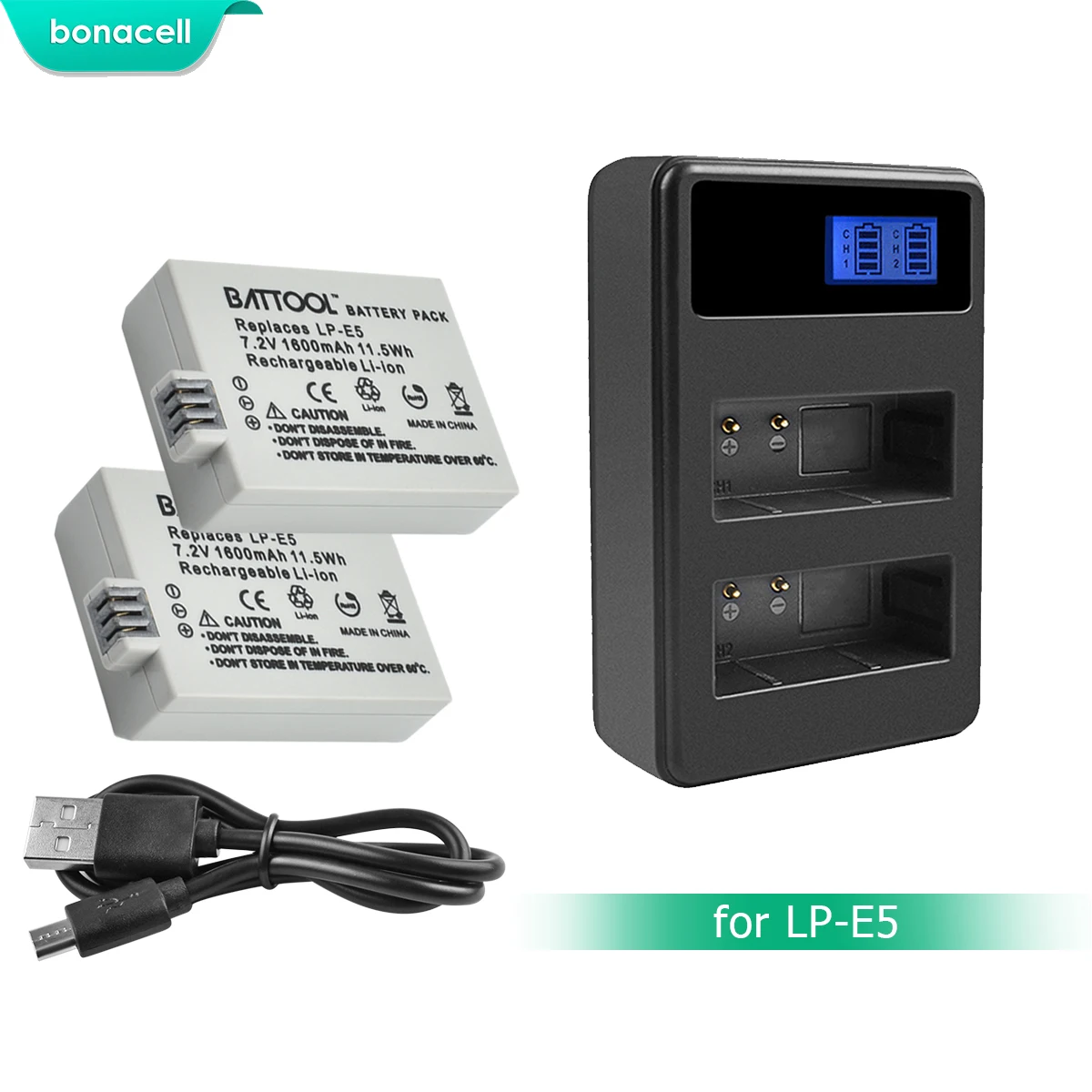 Bonacell 7 2 V 1600 мА/ч LP E5 LPE5 Камера Батарея + ЖК дисплей Зарядное устройство для