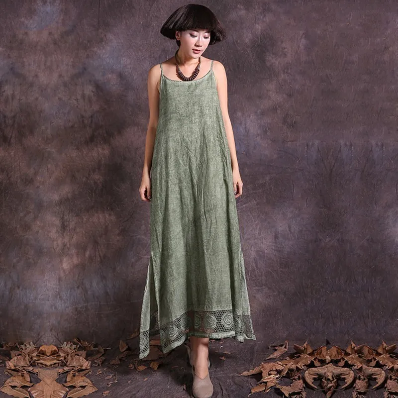 Женское платье без рукавов NINI WONDERLAND винтажное длинное из хлопка и льна лето 2020|dress