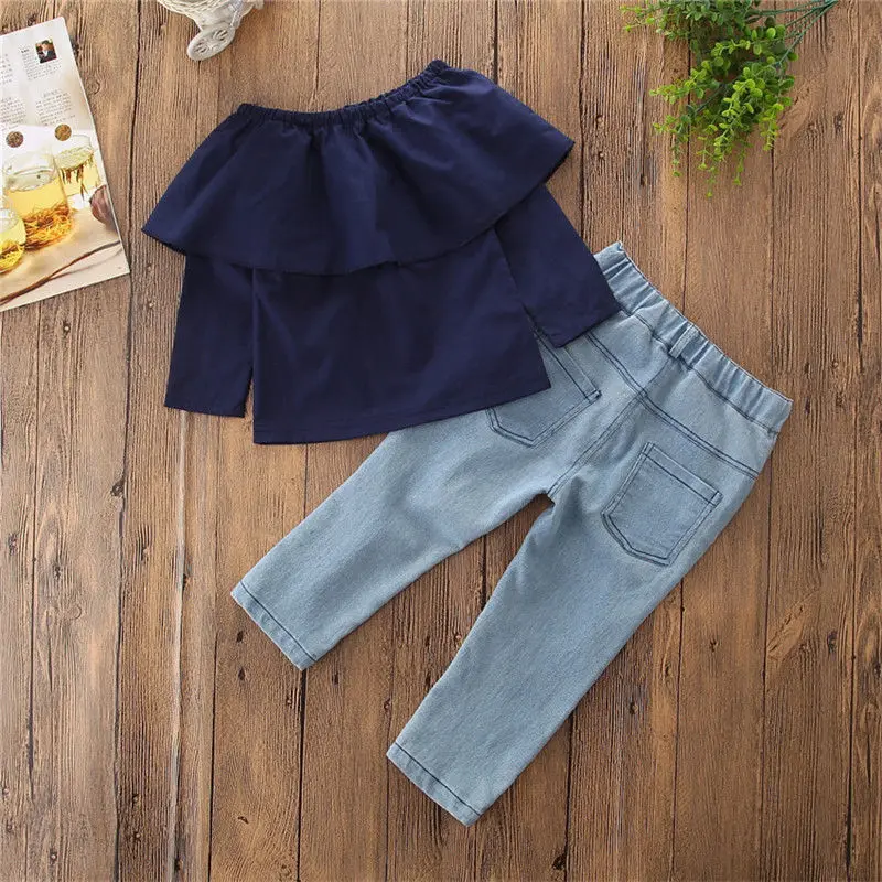 Комплект одежды Pudcoco для маленьких девочек топ с воротником-лодочкой и длинные