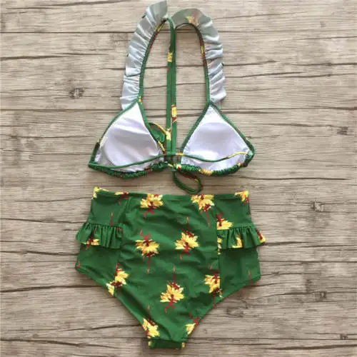 New Style Women Bikini Set Bandage Beachwear Push-up Padded Swimsuit Floral Print Bathing Suit High Waist Green Swimwear 2018 | Спорт и