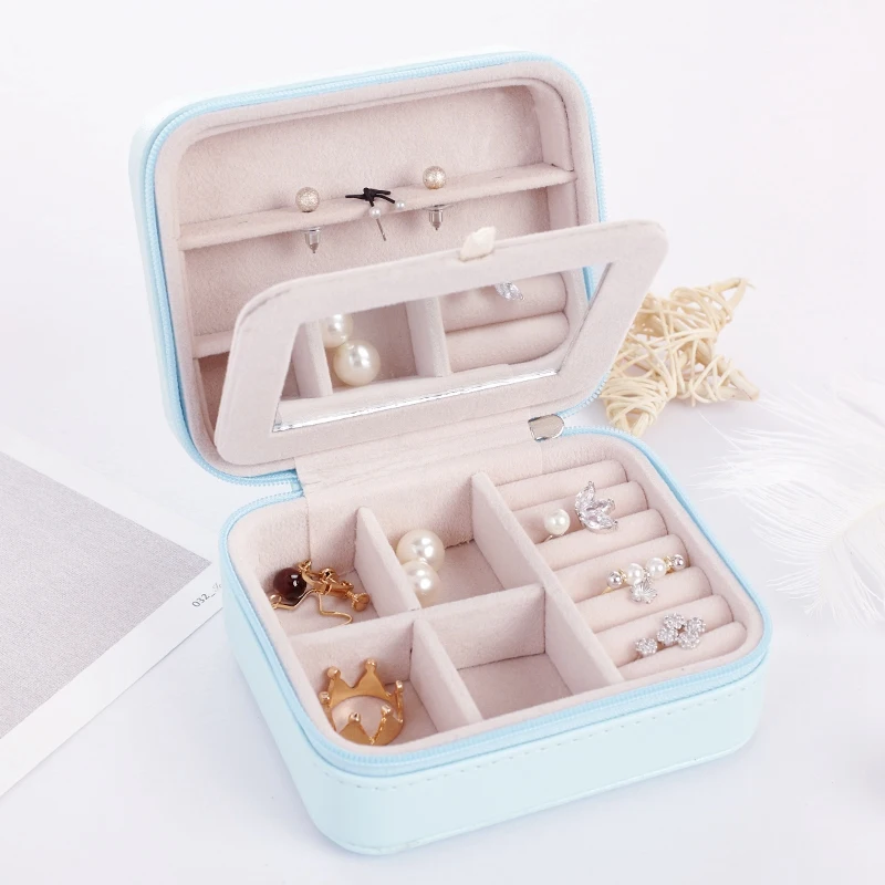 New L Women's Mini Stud Earrings Ring Jewelry Box Useful Makeup Organizer With Zipper Travel Portable Storage Case | Украшения и